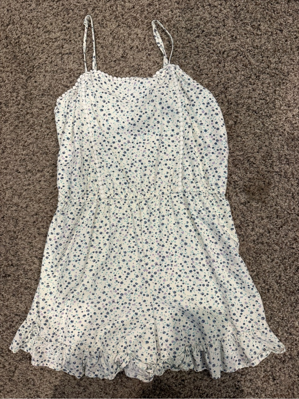 Girls White Floral One-Piece Romper with Blue Print